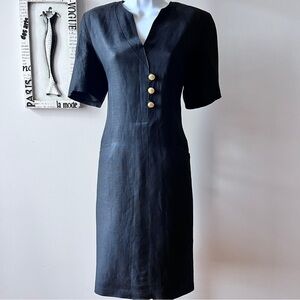 Vintage 80s Harvé Benard Short Sleeve Black Secretary Sheath Dress Size S